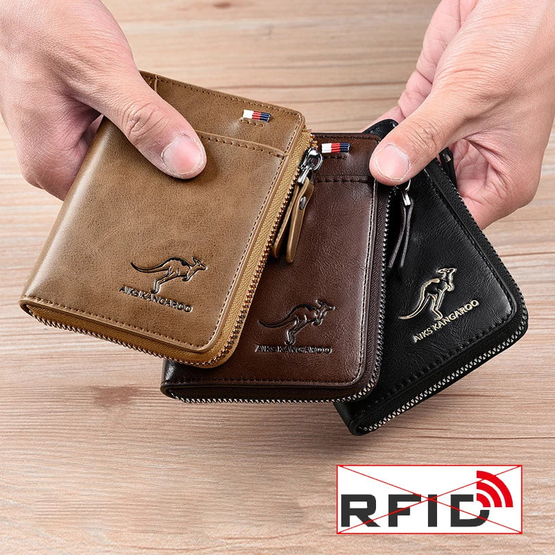Leather RFID Protected Zipper Wallet for Men Waterproof NALANI
