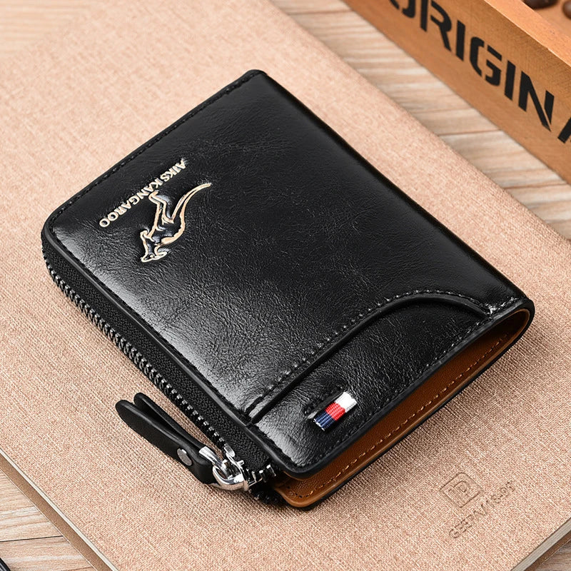 Leather RFID Protected Zipper Wallet for Men Waterproof Black NALANI
