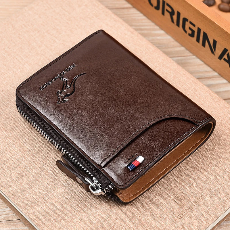 Leather RFID Protected Zipper Wallet for Men Waterproof Coffee NALANI