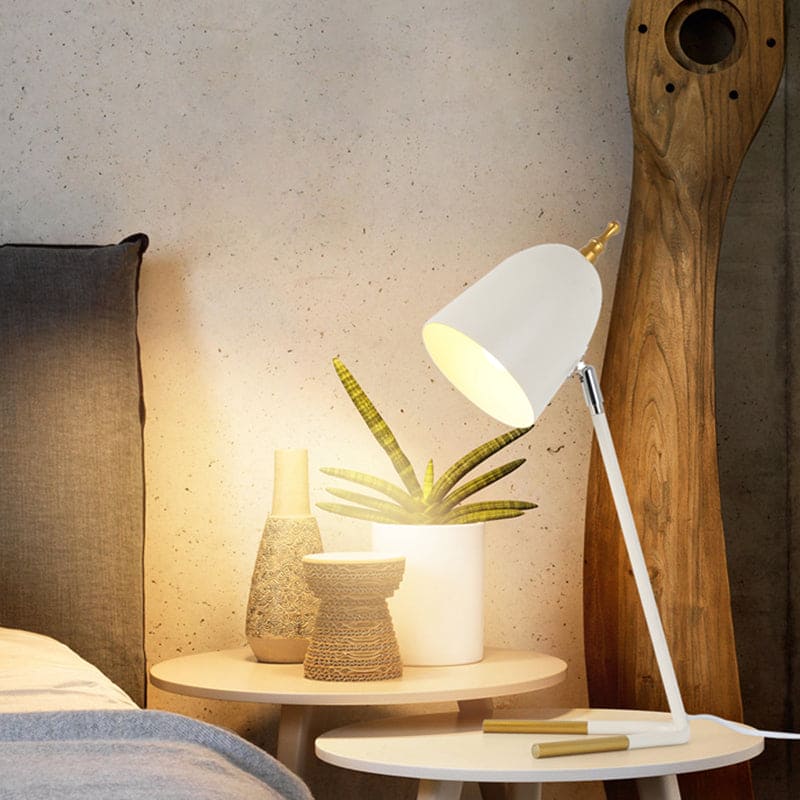 Metal Table Lamp with Dome Shade and V-Shaped Base for Modern Decor White NaLani