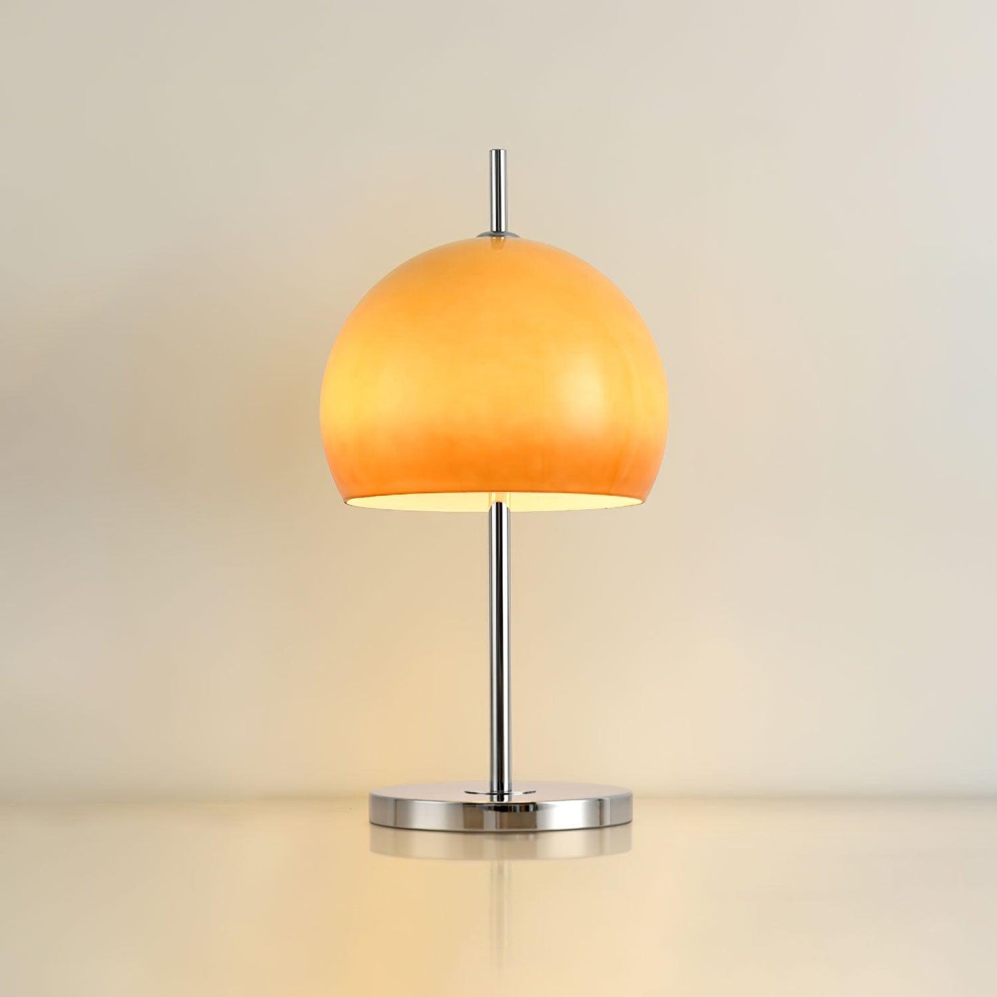 Mushroom Bauhaus Tablelamp with Amber Glass Shade and Metal Base NaLani