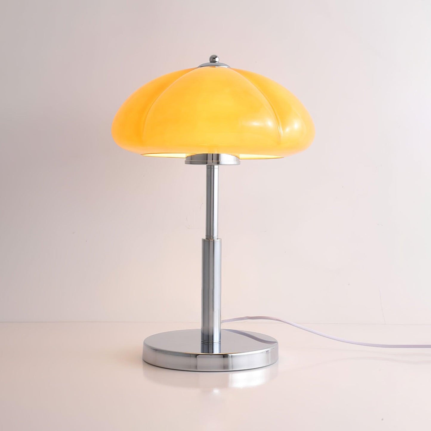 Mushroom Bauhaus Tablelamp with Amber Glass Shade and Metal Base NaLani