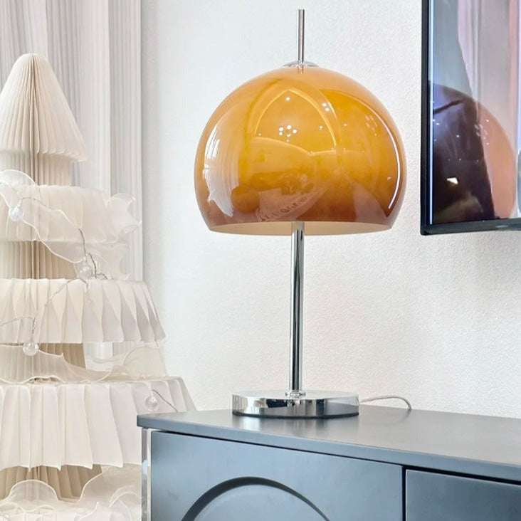 Mushroom Bauhaus Tablelamp with Amber Glass Shade and Metal Base NaLani
