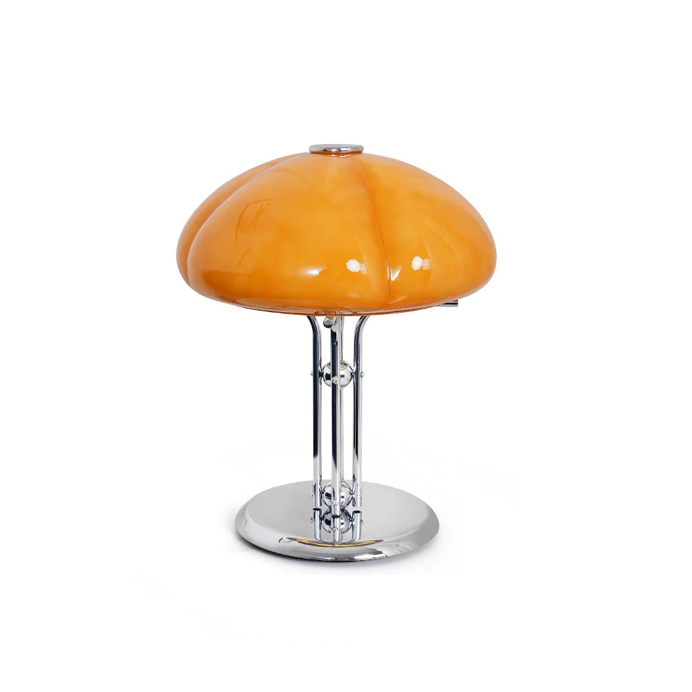 Mushroom Bauhaus Tablelamp with Amber Glass Shade and Metal Base NaLani