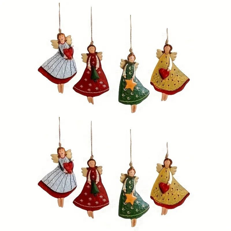 2D Flat Vintage Angel Wooden Hanging Ornament 4 Piece Set - Nalani - UK Fashion Clothing and Decor