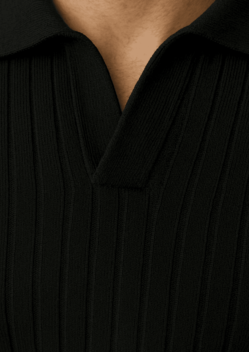 Black Ribbed Polo Sweater With Open Collar For Smart Casual Knit - Nalani - UK Fashion Clothing and Decor