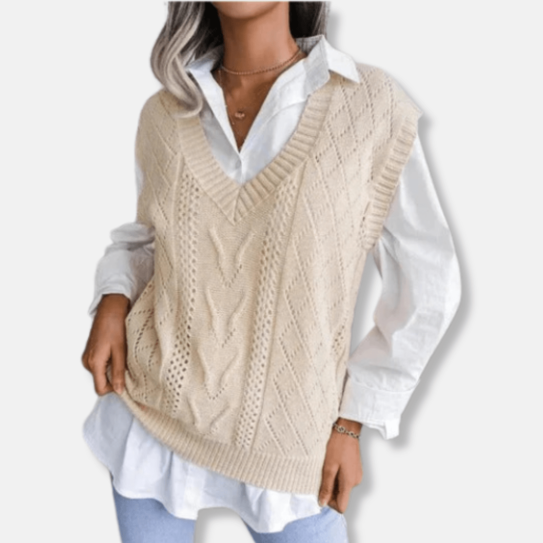 Cable Knit Wool Blend Womens Vest With V Neck Layering Piece - Nalani - UK Fashion Clothing and Decor