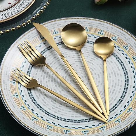 Elegant Golden Minimalist Cutlery Set For Modern Dining - Nalani - UK Fashion Clothing and Decor