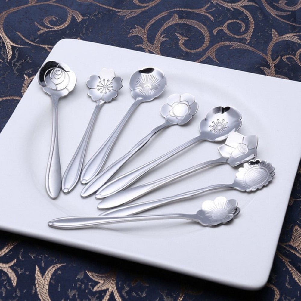 Floral Teaspoon Set Stainless Steel With Flower Design - Nalani - UK Fashion Clothing and Decor