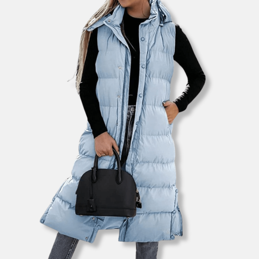 Longline Puffer Vest For Women Warm Winter Layering Outerwear - Nalani - UK Fashion Clothing and Decor