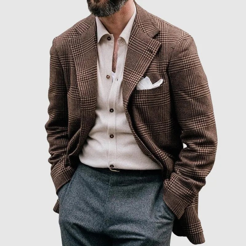 Men's Checkered Blazer Tailored Fit Notched Lapel Classic - Nalani - UK Fashion Clothing and Decor