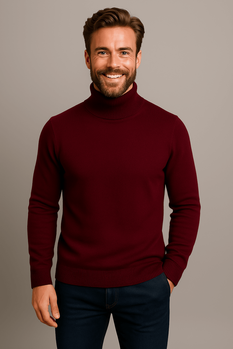 Mens Polo Jumper With Roll Neck For Smart Casual And Evening - Nalani - UK Fashion Clothing and Decor