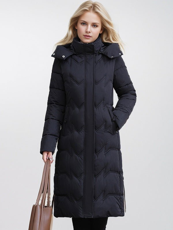 Slim Fit Cotton Puffer Coat With Hood Plus Size Knee Length - Nalani - UK Fashion Clothing and Decor