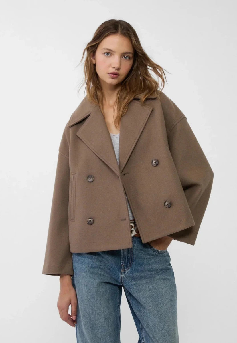 Women’s Double - Breasted Jacket – Wool - Look – Oversized Fit – Cropped Boxy Silhouette - Nalani - UK Fashion Clothing and Decor