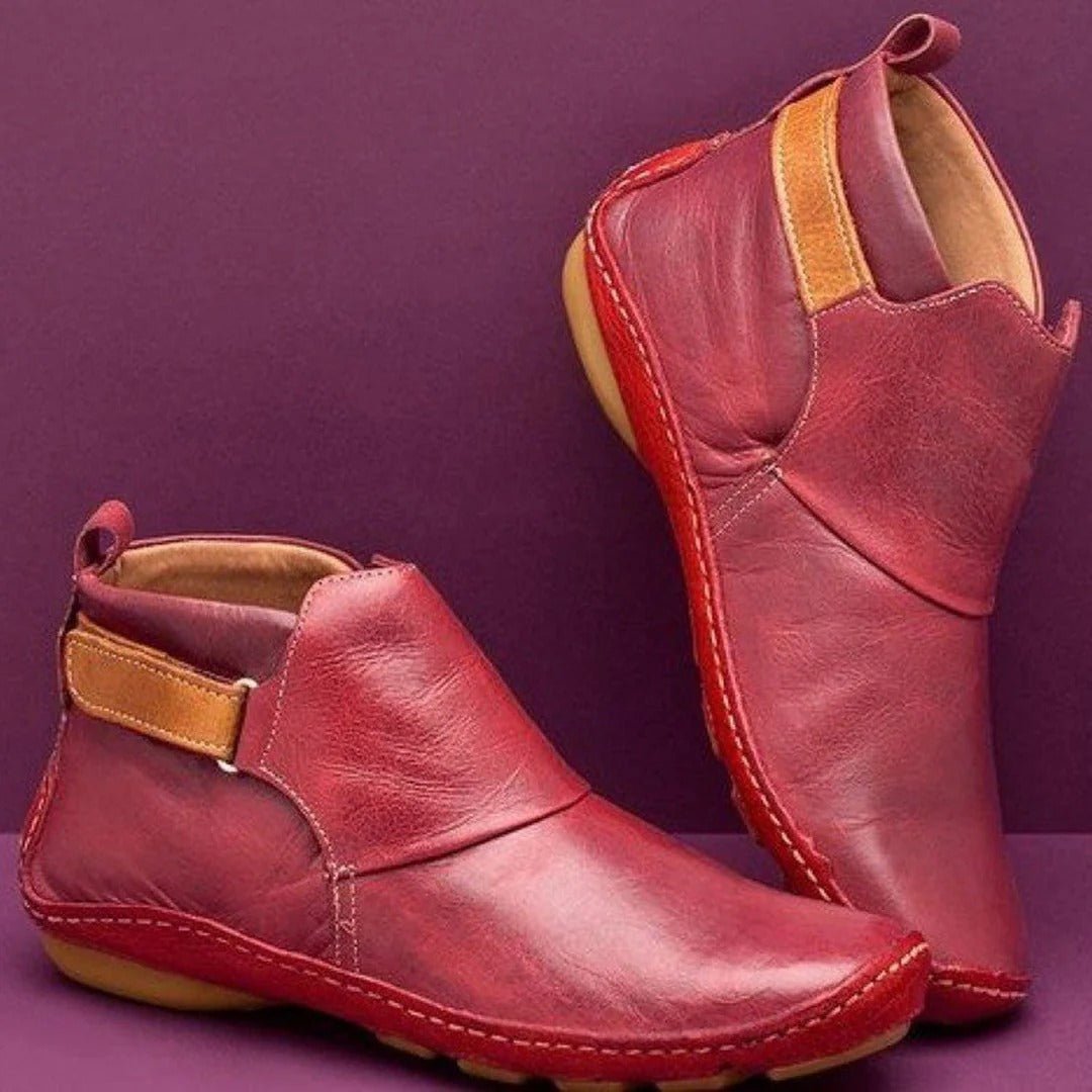 Womens Leather Ankle Boots With Strap Detail Rounded Toe And Rugged Sole - Nalani - UK Fashion Clothing and Decor