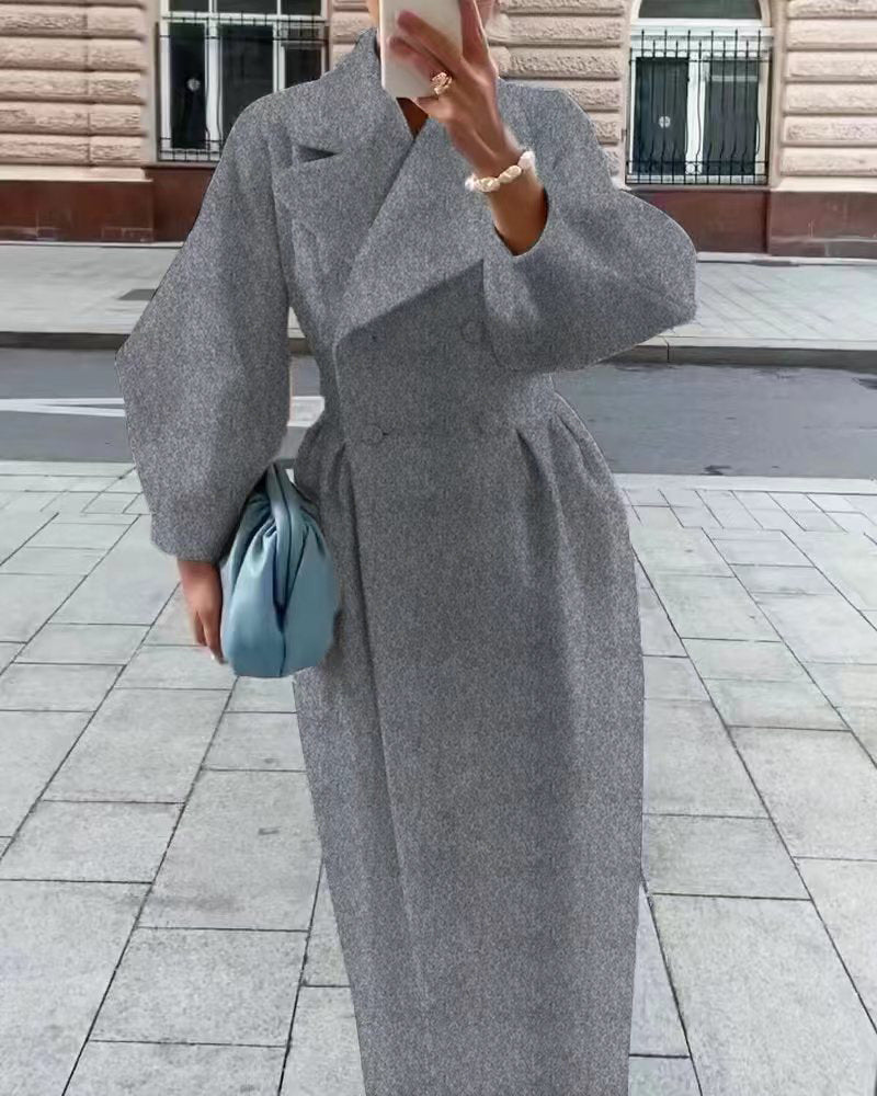 Women's stylish lantern sleeve long coat with collar - Nalani - UK Fashion Clothing and Decor