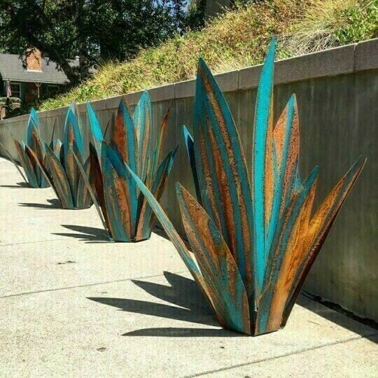 Anti-rust Metal Tequila Agave Plant Yellow Blue Medium-13.8” NALANI