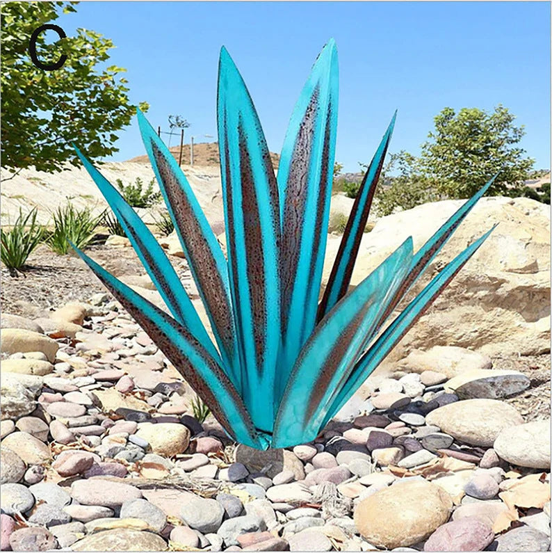 Anti-rust Metal Tequila Agave Plant Ice Blue Medium-13.8” NALANI