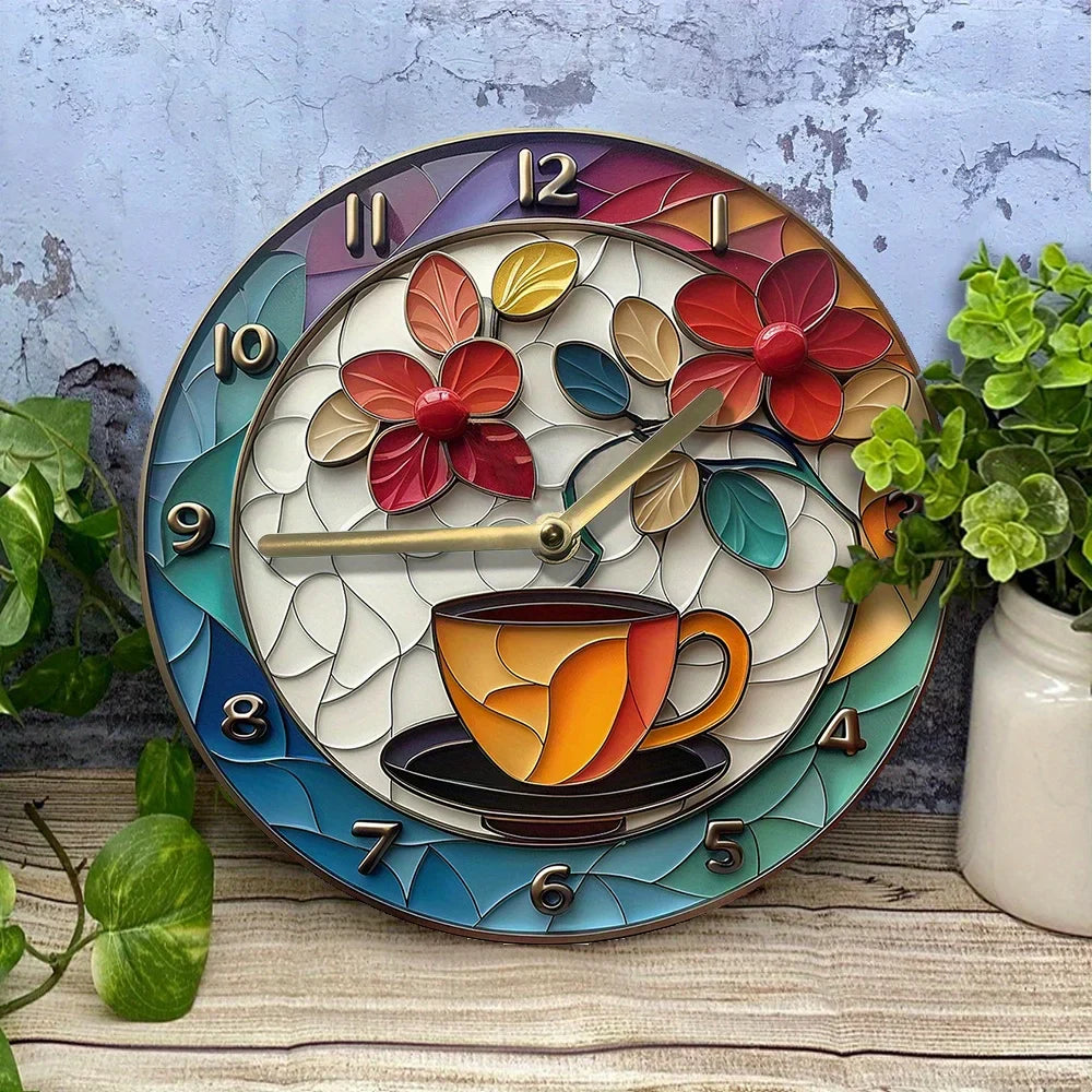 Coffee Themed Aluminum Wall Clock Decor For Kitchen NALANI