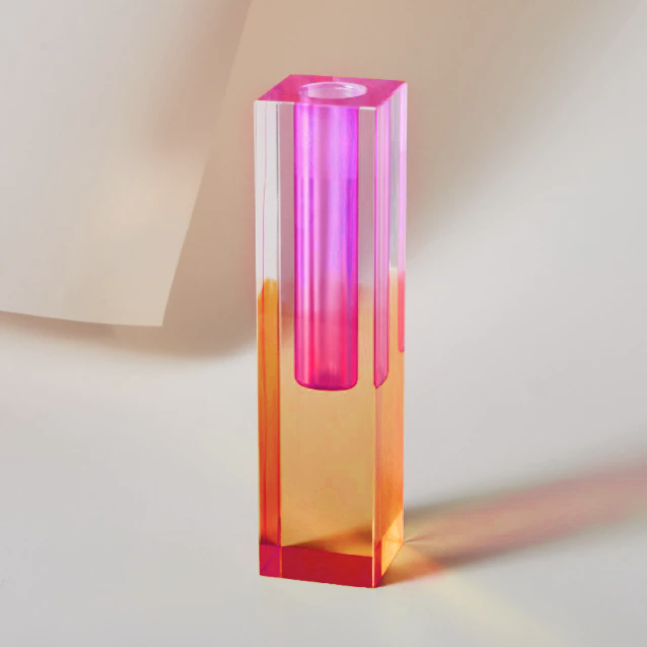 Modern Acrylic Prism Vase and Desk Organizer in Rainbow Colors Pink Orange Long NALANI