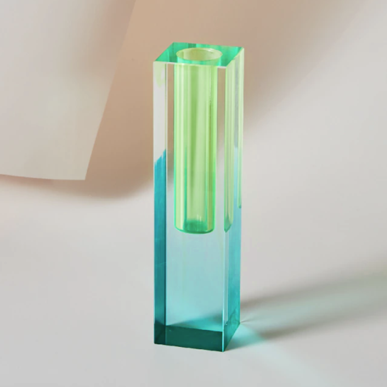 Modern Acrylic Prism Vase and Desk Organizer in Rainbow Colors Lime Aqua Long NALANI