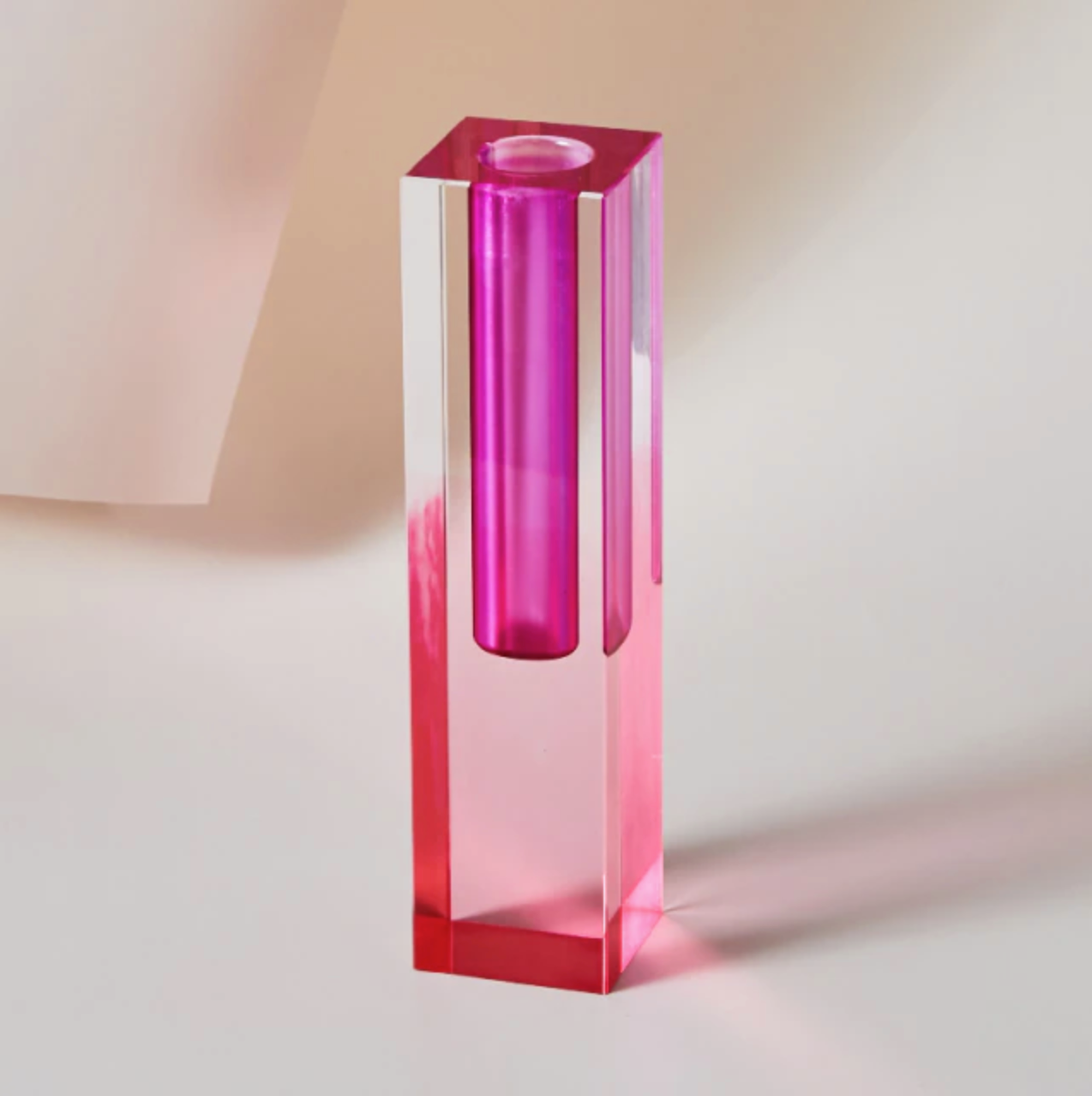 Modern Acrylic Prism Vase and Desk Organizer in Rainbow Colors Fuchsia Pink Long NALANI
