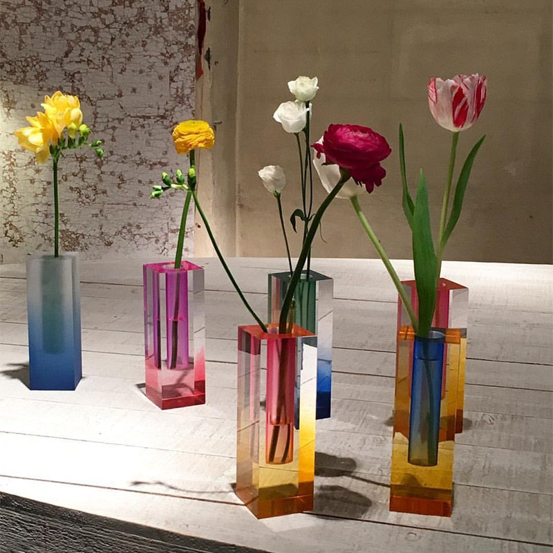 Modern Acrylic Prism Vase and Desk Organizer in Rainbow Colors NALANI