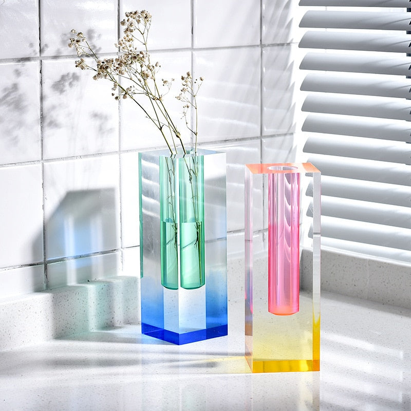 Modern Acrylic Prism Vase and Desk Organizer in Rainbow Colors NALANI
