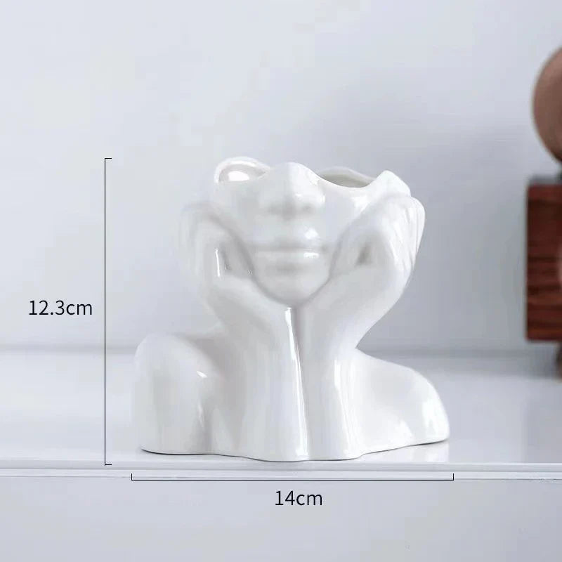 Modern Female Head Vase for Contemporary Home Decor Statement Piece White NALANI