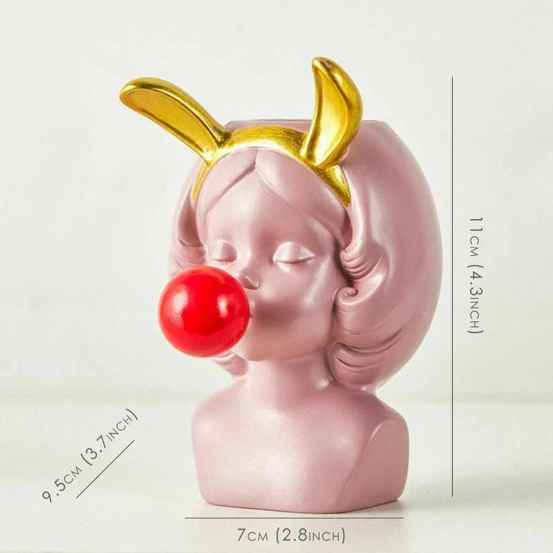 Cute Bubblegum Girl Ceramic Face Vase for Whimsical Home Decor NALANI