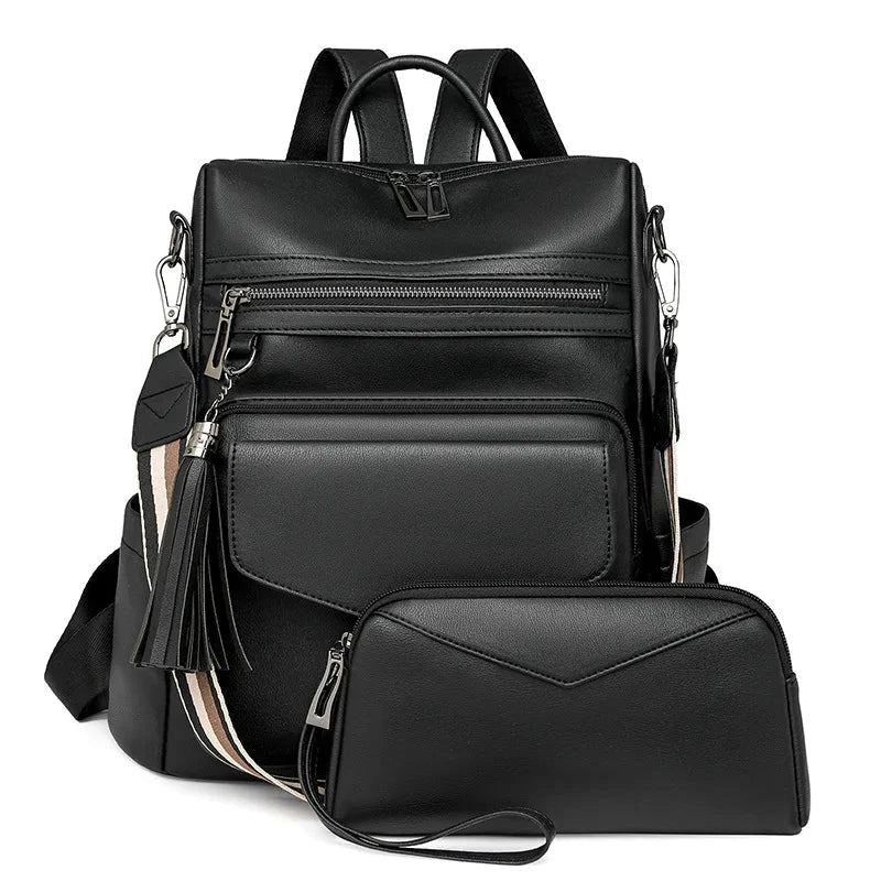 Vegan Leather Womens Backpack With Gift Bag Padded Straps Black NALANI