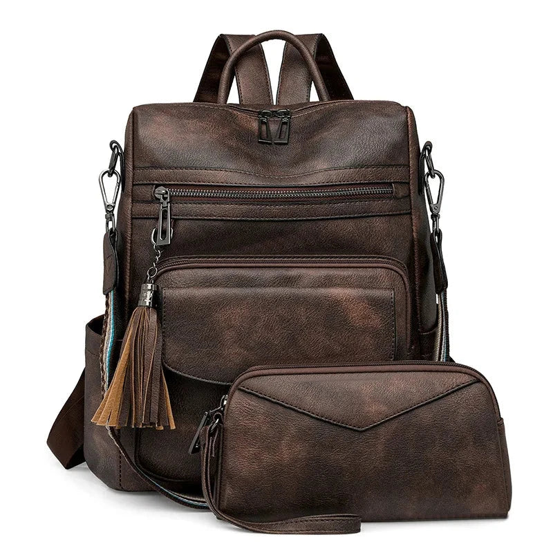 Vegan Leather Womens Backpack With Gift Bag Padded Straps Coffee NALANI