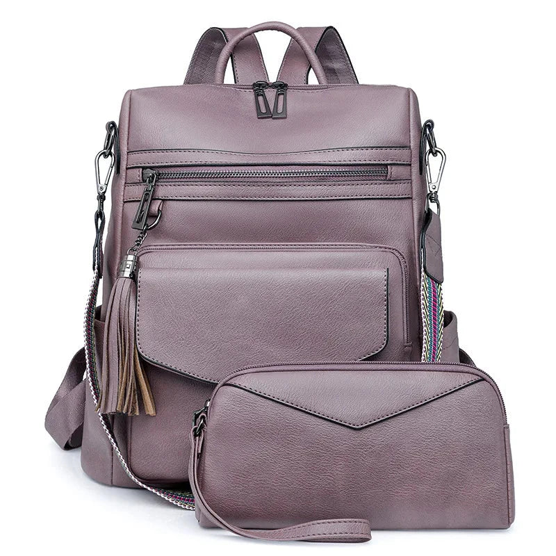 Vegan Leather Womens Backpack With Gift Bag Padded Straps Purple NALANI