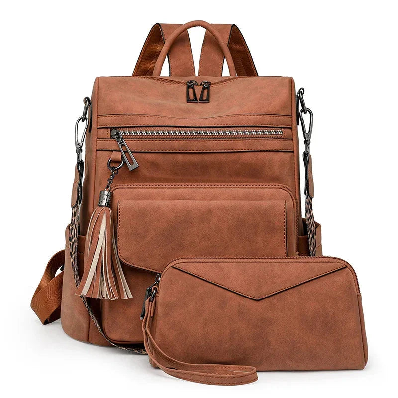 Vegan Leather Womens Backpack With Gift Bag Padded Straps Sheep Brown NALANI