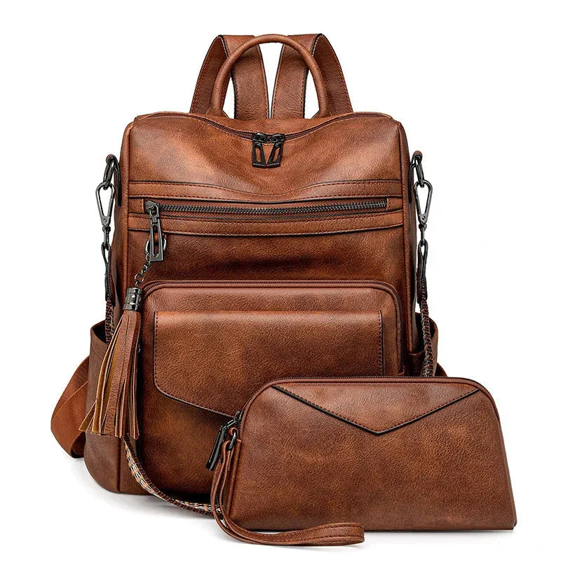 Vegan Leather Womens Backpack With Gift Bag Padded Straps Brown NALANI