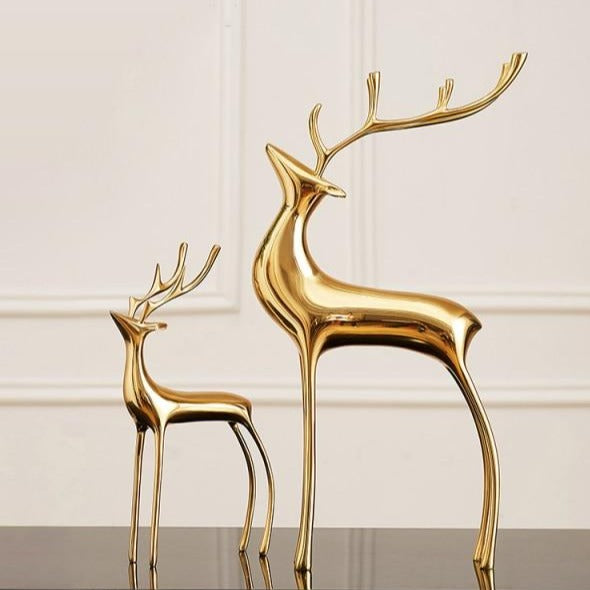 Decorative Golden Reindeer Figurines for Holiday Home Decor Set NaLani