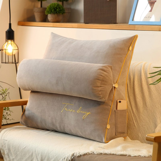 Triangular Reading Backrest Pillow For Bed And Sofa Support Light gray NALANI