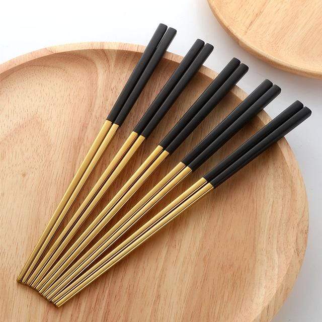 Five Pairs Stainless Steel Chopsticks Set Modern Dining Gold And Black NALANI