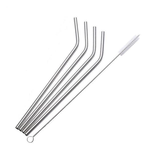 Eco Friendly Matte Metal Straws Set Reusable Kitchen Silver NALANI