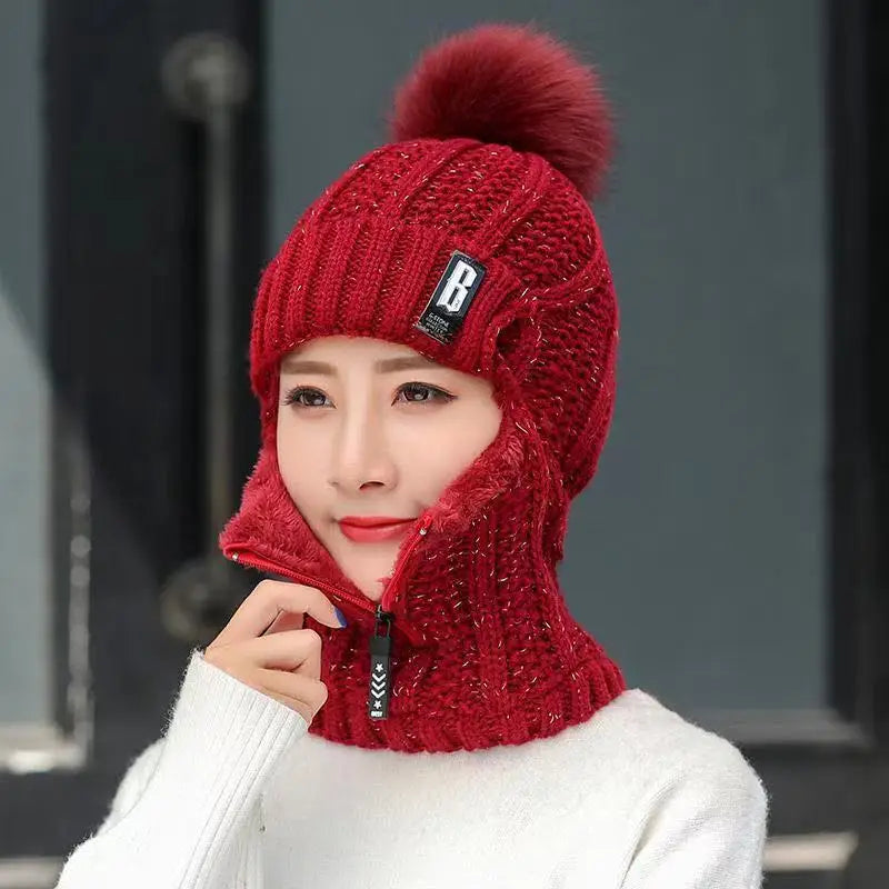 Cozy Knit Winter Beanie With Pom Pom For Cold Weather RED NALANI