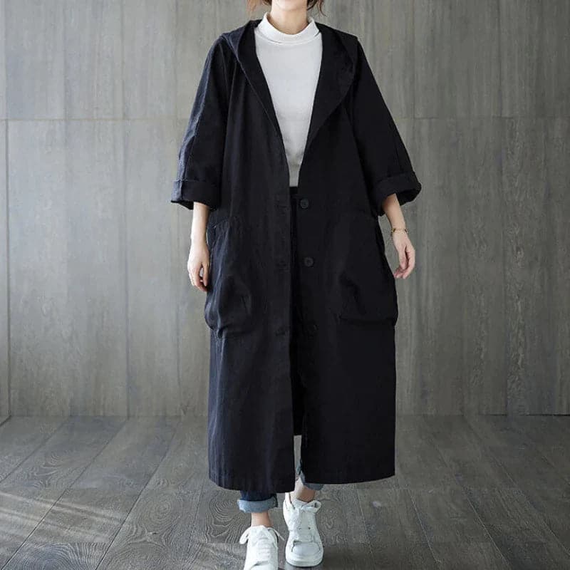 Serado Women’s Trenchcoat – Oversized Fit – Long Length – Hooded – Large Pockets