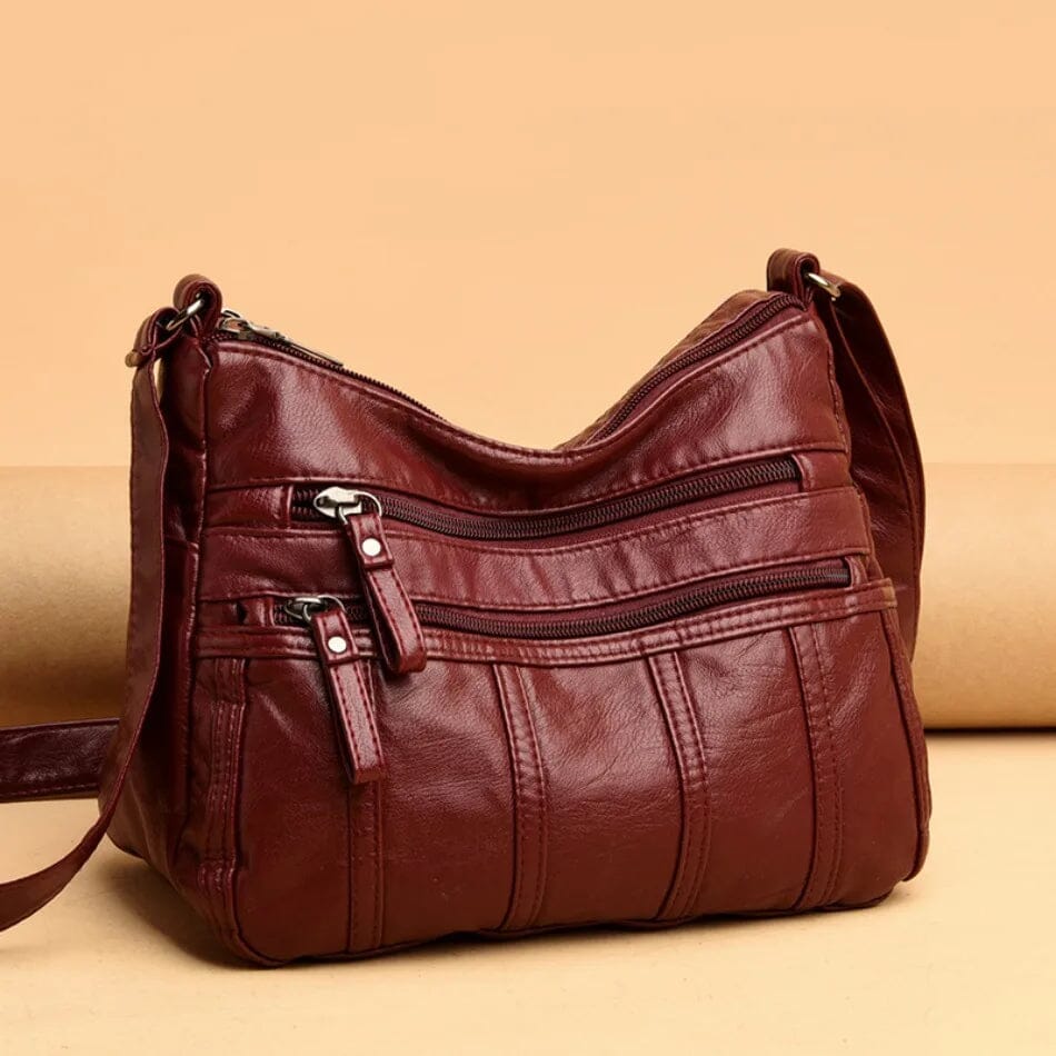 Vegan Leather Crossbody Bag For Everyday Use With Pockets Burgundy NALANI