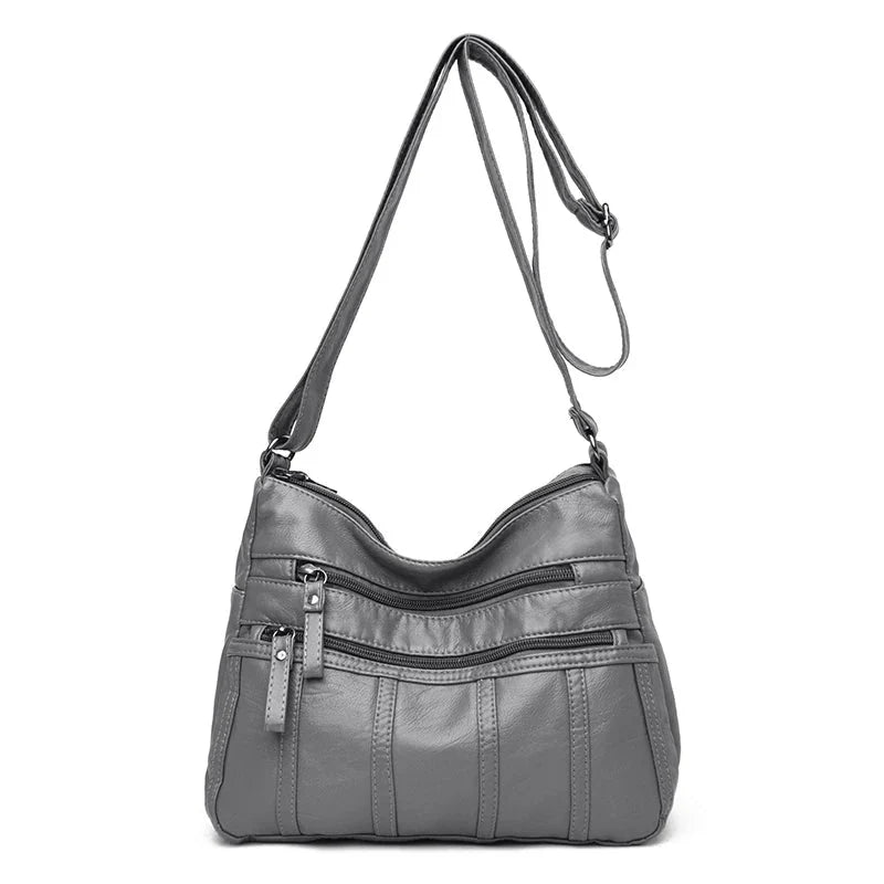 Vegan Leather Crossbody Bag For Everyday Use With Pockets Gray NALANI