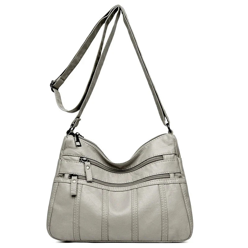 Vegan Leather Crossbody Bag For Everyday Use With Pockets Light Gray NALANI