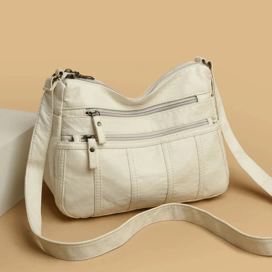 Vegan Leather Crossbody Bag For Everyday Use With Pockets White NALANI
