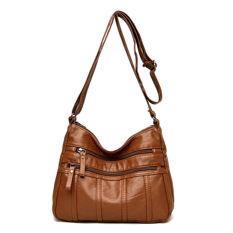 Vegan Leather Crossbody Bag For Everyday Use With Pockets Brown NALANI