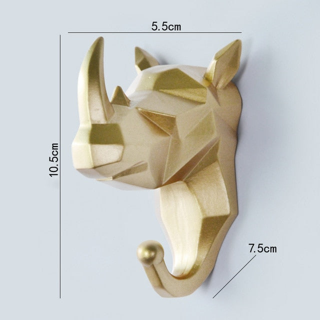Geometric Wildlife Wall Hook for Unique Home Decor and Gifts Gold (Rhino) NaLani