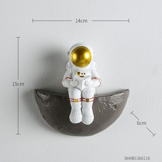 Astronaut On Moon Decorative Art Piece Unique Home Accent Reading a book NaLani