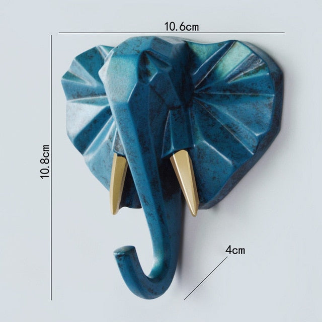 Geometric Wildlife Wall Hook for Unique Home Decor and Gifts Blue (Elephant) NaLani