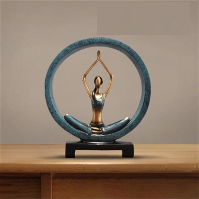 Modern Abstract Resin Yoga Sculptures for Office Décor 11 Inch Lotus Position - Blue NaLani